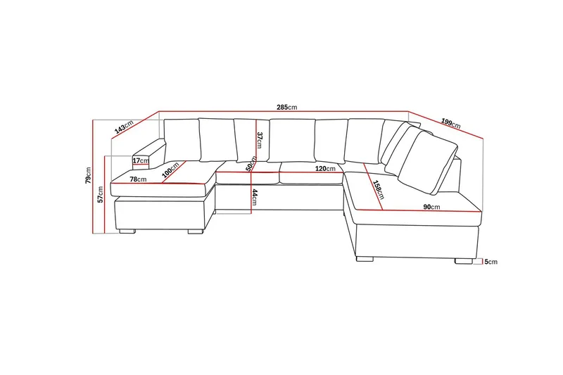 Crazy 4-sits Högervänd U-formad Large Soffa med Divan och Schäslong i Tyg inkl Kuvertkuddar - Grå - Möbler - Vardagsrum - Soffor - U-soffor