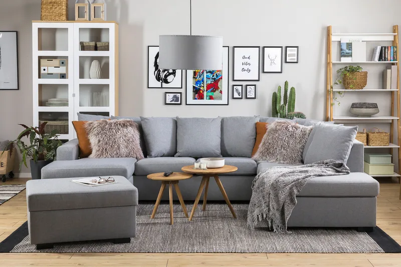 Crazy 4-sits Högervänd U-formad Large Soffa med Divan och Schäslong i Tyg inkl Kuvertkuddar - Grå - Möbler - Vardagsrum - Soffor - U-soffor