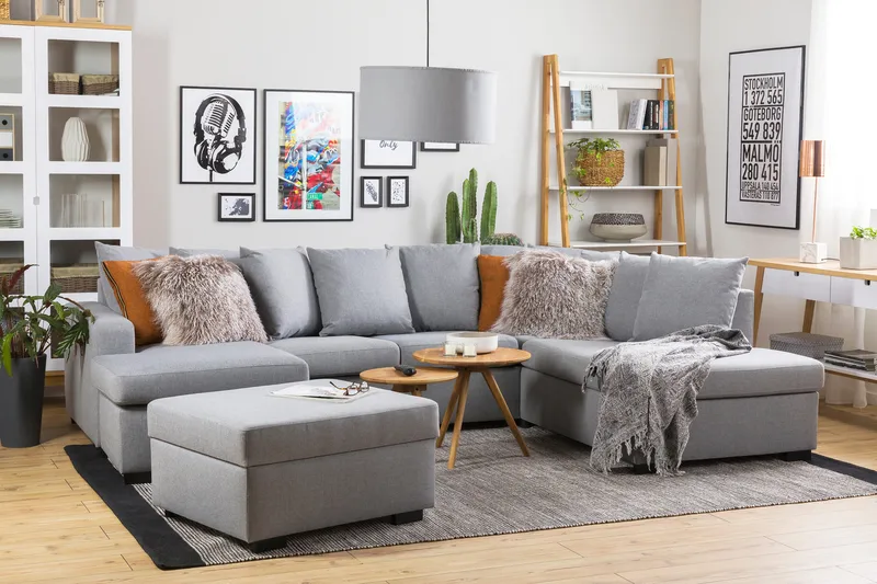 Crazy 4-sits Högervänd U-formad Large Soffa med Divan och Schäslong i Tyg inkl Kuvertkuddar - Grå - Möbler - Vardagsrum - Soffor - U-soffor