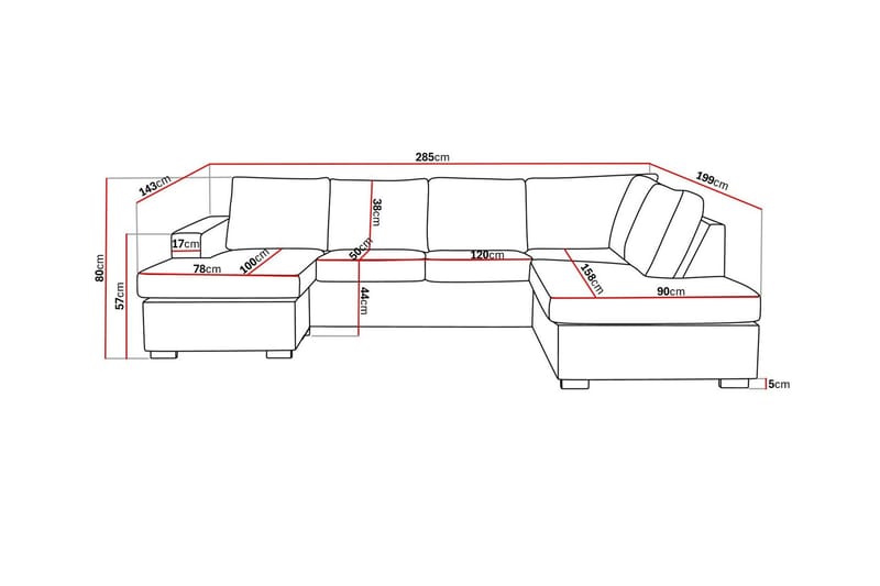 Crazy 4-sits Högervänd U-formad Large Soffa med Divan och Schäslong i Tyg - Mörkgrå - Möbler - Vardagsrum - Soffor - U-soffor