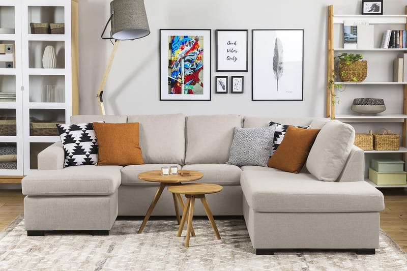 Crazy 4-sits Högervänd U-formad Small Soffa med Divan och Schäslong i Tyg - Beige - Möbler - Vardagsrum - Soffor - U-soffor