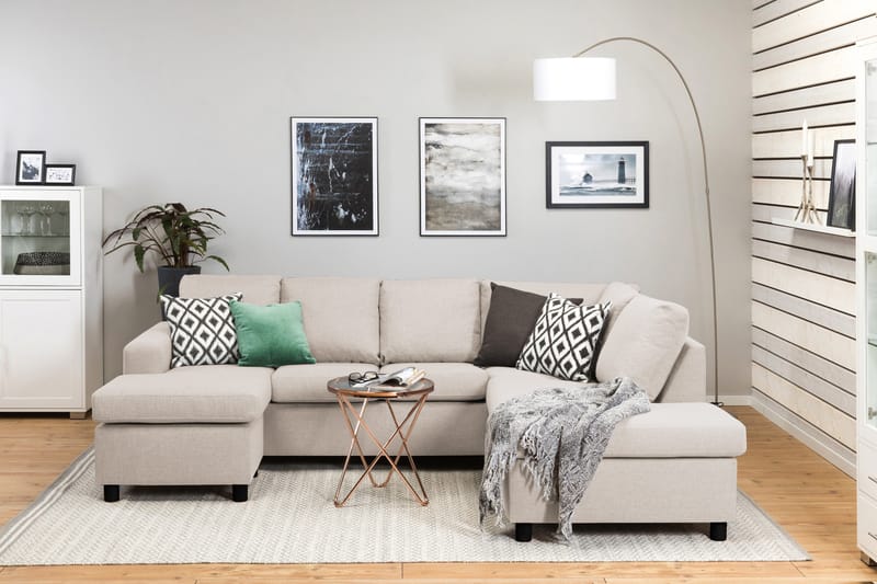 Crazy 4-sits Högervänd U-formad Small Soffa med Divan och Schäslong i Tyg - Beige - Möbler - Vardagsrum - Soffor - U-soffor
