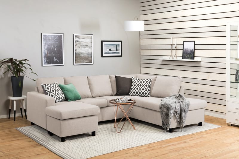 Crazy 4-sits Högervänd U-formad Small Soffa med Divan och Schäslong i Tyg - Beige - Möbler - Vardagsrum - Soffor - U-soffor