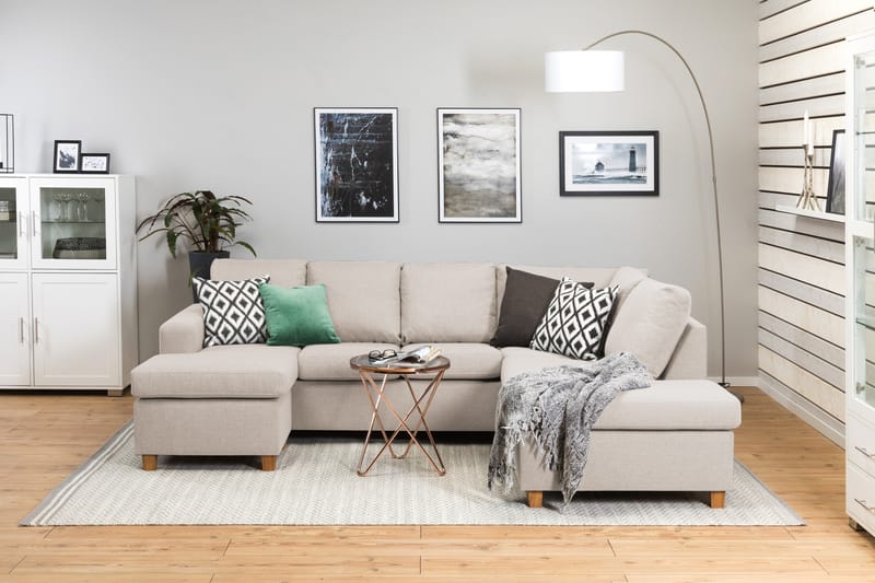 Crazy 4-sits Högervänd U-formad Small Soffa med Divan och Schäslong i Tyg - Beige - Möbler - Vardagsrum - Soffor - U-soffor