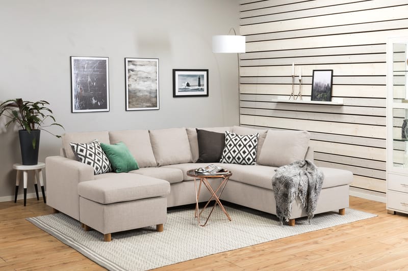Crazy 4-sits Högervänd U-formad Small Soffa med Divan och Schäslong i Tyg - Beige - Möbler - Vardagsrum - Soffor - U-soffor