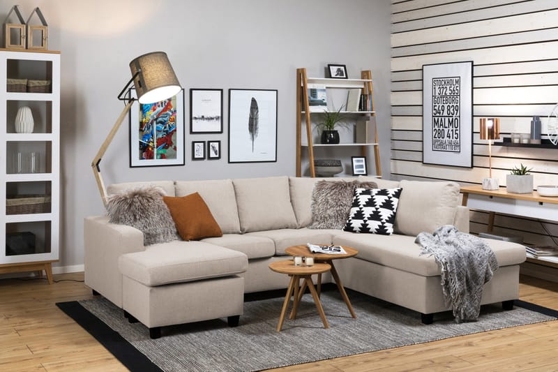 Crazy 4-sits Högervänd U-formad Small Soffa med Divan och Schäslong i Tyg - Beige - Möbler - Vardagsrum - Soffor - U-soffor