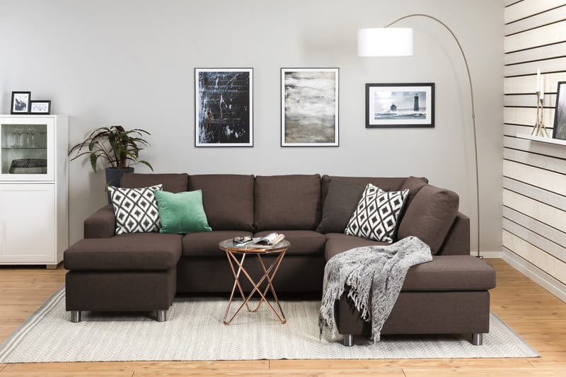 Crazy 4-sits Högervänd U-formad Small Soffa med Divan och Schäslong i Tyg - Brun - Möbler - Vardagsrum - Soffor - U-soffor