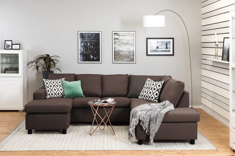 Crazy 4-sits Högervänd U-formad Small Soffa med Divan och Schäslong i Tyg - Brun - Möbler - Vardagsrum - Soffor - U-soffor