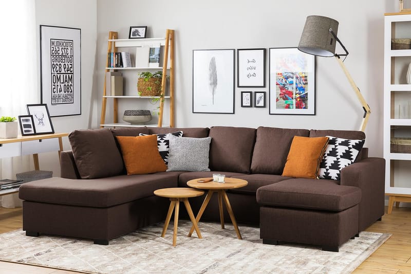 Crazy 4-sits Högervänd U-formad Small Soffa med Divan och Schäslong i Tyg - Brun - Möbler - Vardagsrum - Soffor - U-soffor