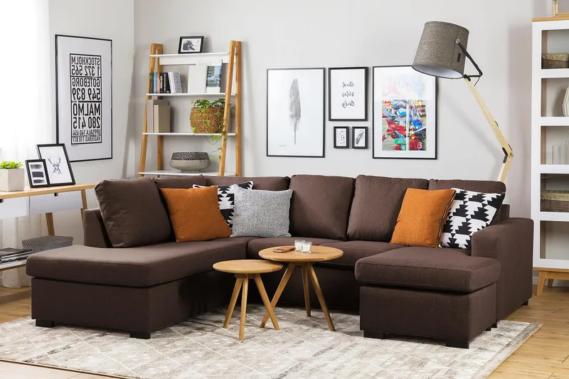 Crazy 4-sits Högervänd U-formad Small Soffa med Divan och Schäslong i Tyg - Brun - Möbler - Vardagsrum - Soffor - U-soffor