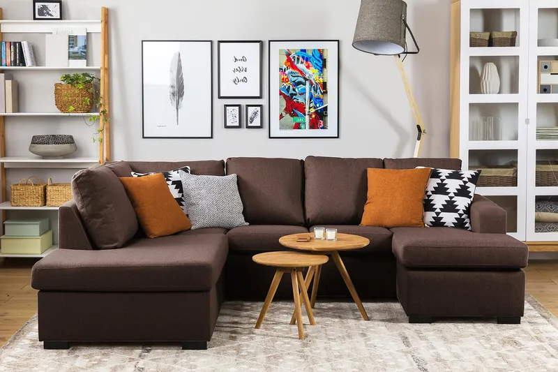 Crazy 4-sits Högervänd U-formad Small Soffa med Divan och Schäslong i Tyg - Brun - Möbler - Vardagsrum - Soffor - U-soffor