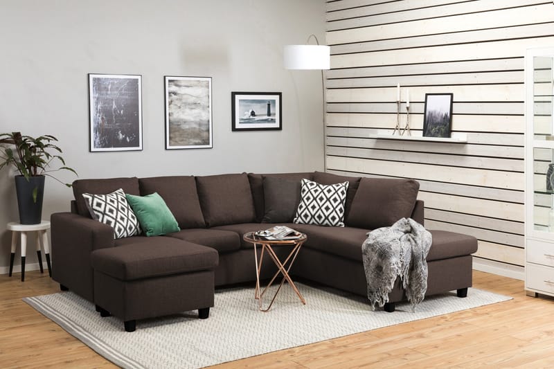 Crazy 4-sits Högervänd U-formad Small Soffa med Divan och Schäslong i Tyg - Brun - Möbler - Vardagsrum - Soffor - U-soffor