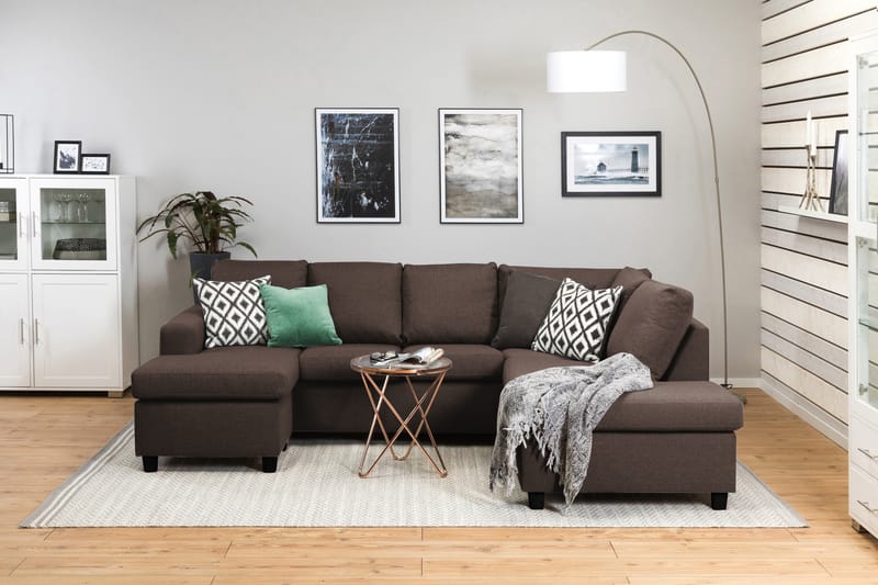 Crazy 4-sits Högervänd U-formad Small Soffa med Divan och Schäslong i Tyg - Brun - Möbler - Vardagsrum - Soffor - U-soffor