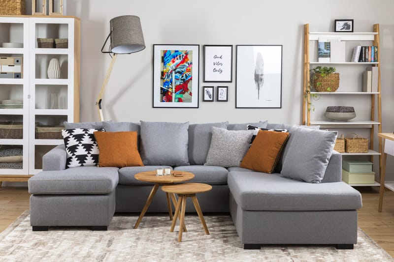 Crazy 4-sits Högervänd U-formad Small Soffa med Divan och Schäslong i Tyg inkl Kuvertkuddar - Grå - Möbler - Vardagsrum - Soffor - U-soffor