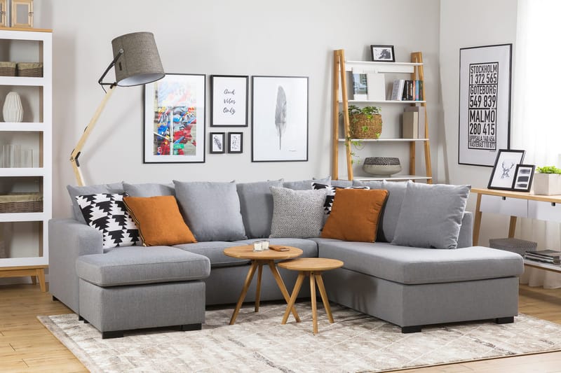 Crazy 4-sits Högervänd U-formad Small Soffa med Divan och Schäslong i Tyg inkl Kuvertkuddar - Grå - Möbler - Vardagsrum - Soffor - U-soffor