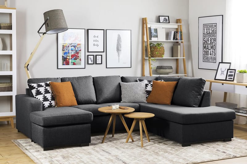 Crazy 4-sits Högervänd U-formad Small Soffa med Divan och Schäslong i Tyg - Mörkgrå - Möbler - Vardagsrum - Soffor - U-soffor