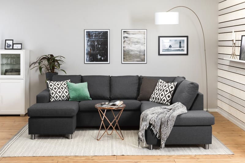 Crazy 4-sits Högervänd U-formad Small Soffa med Divan och Schäslong i Tyg - Mörkgrå - Möbler - Vardagsrum - Soffor - U-soffor