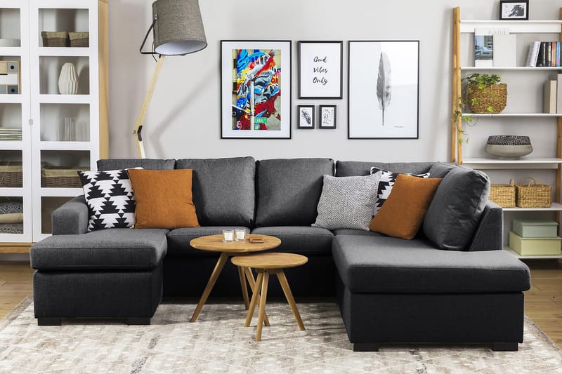 Crazy 4-sits Högervänd U-formad Small Soffa med Divan och Schäslong i Tyg - Mörkgrå - Möbler - Vardagsrum - Soffor - U-soffor