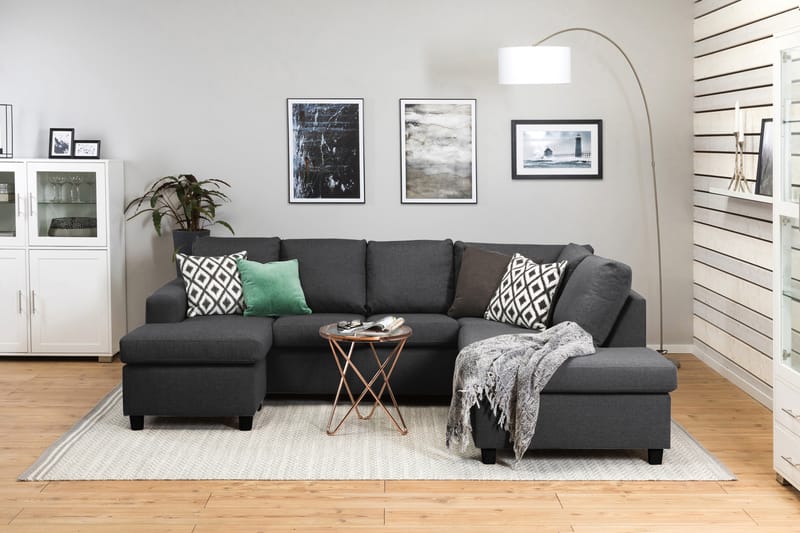 Crazy 4-sits Högervänd U-formad Small Soffa med Divan och Schäslong i Tyg - Mörkgrå - Möbler - Vardagsrum - Soffor - U-soffor