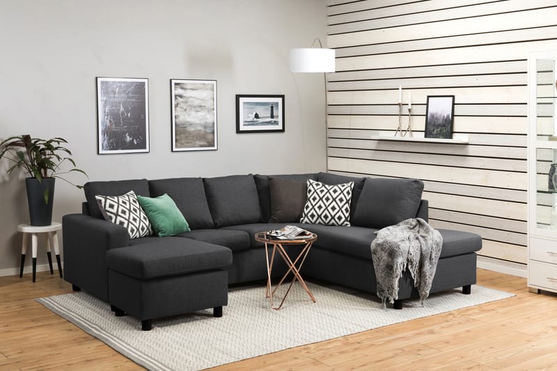 Crazy 4-sits Högervänd U-formad Small Soffa med Divan och Schäslong i Tyg - Mörkgrå - Möbler - Vardagsrum - Soffor - U-soffor