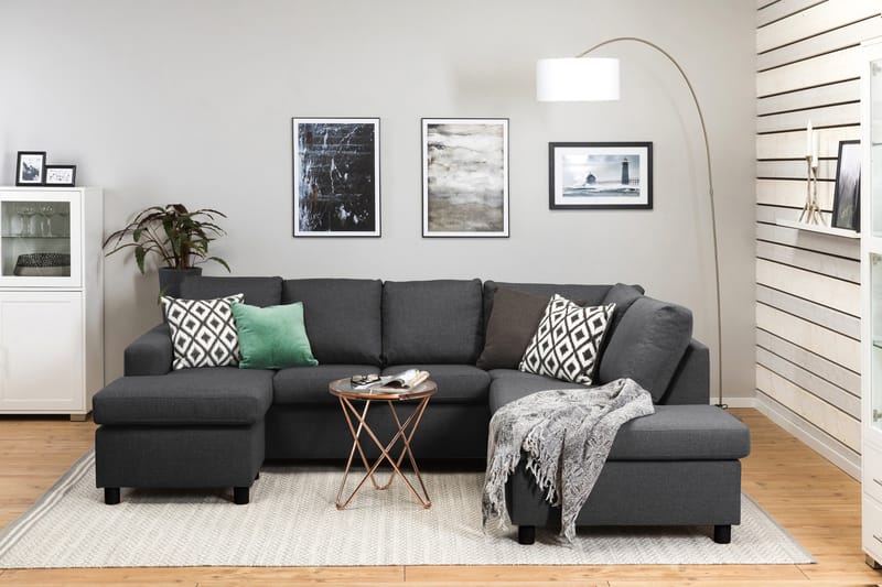 Crazy 4-sits Högervänd U-formad Small Soffa med Divan och Schäslong i Tyg - Mörkgrå - Möbler - Vardagsrum - Soffor - U-soffor