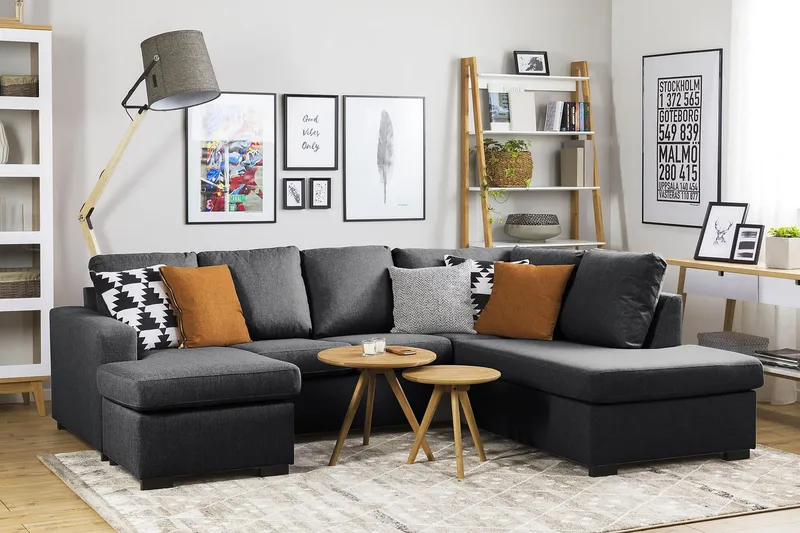 Crazy 4-sits Högervänd U-formad Small Soffa med Divan och Schäslong i Tyg - Mörkgrå - Möbler - Vardagsrum - Soffor - U-soffor