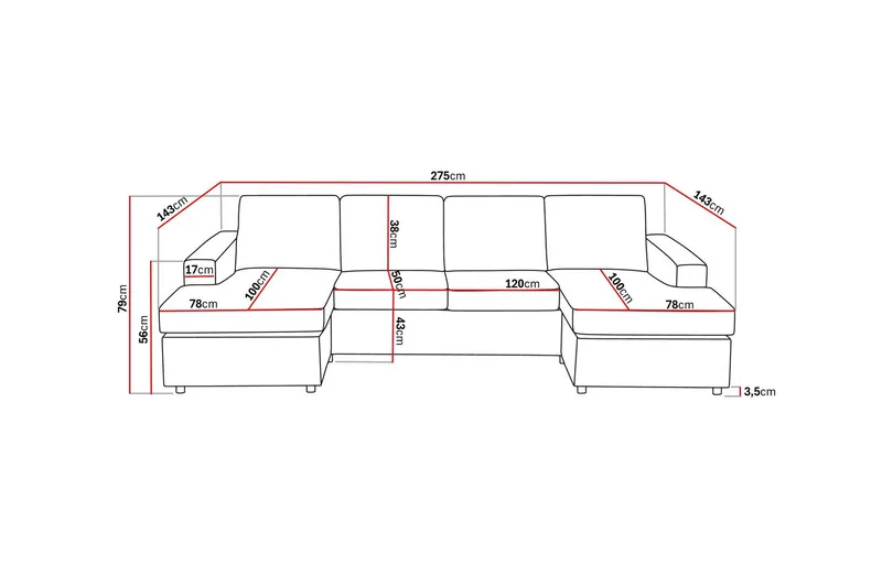 Crazy 4-sits U-formad Soffa med dubbeldivan i Tyg - Antracit - Möbler - Vardagsrum - Soffor - U-soffor