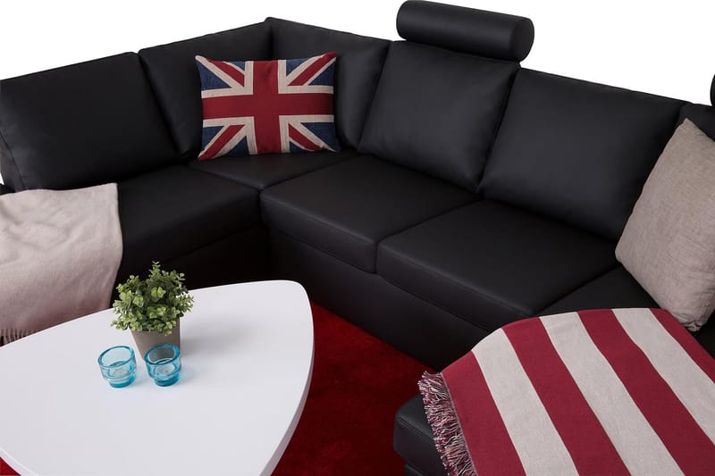 Crazy 4-sits Vänstervänd U-formad Large Soffa med Divan och Schäslong i Konstläder - Svart - Möbler - Vardagsrum - Soffor - Skinnsoffor