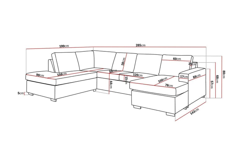 Crazy 4-sits Vänstervänd U-formad Large Soffa med Divan och Schäslong i Konstläder - Svart - Möbler - Vardagsrum - Soffor - Skinnsoffor