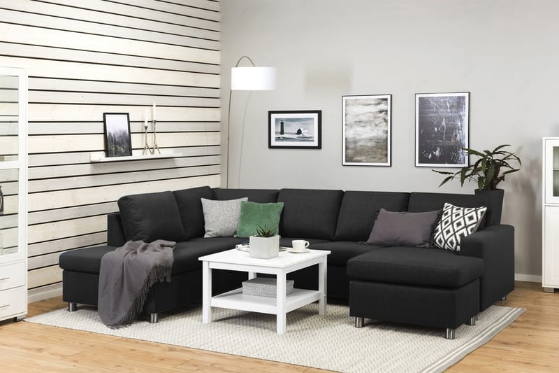 Crazy 4-sits Vänstervänd U-formad Large Soffa med Divan och Schäslong i Tyg - Antracit - Möbler - Vardagsrum - Soffor - U-soffor