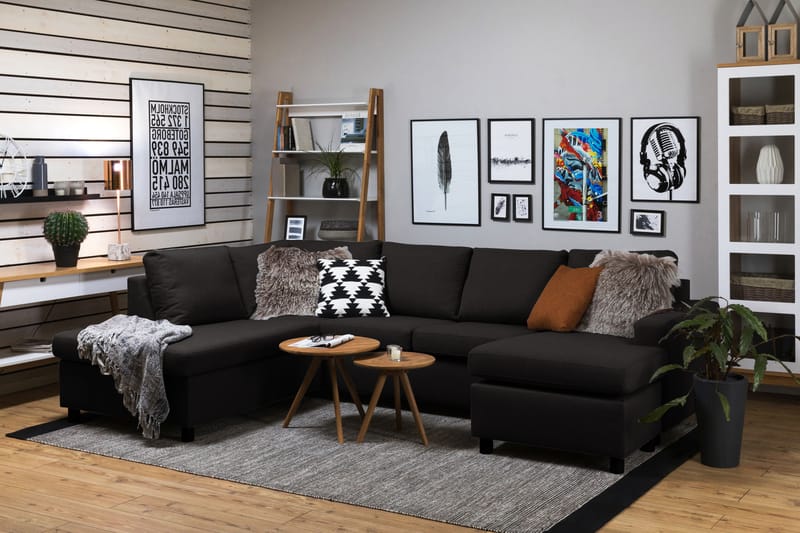 Crazy 4-sits Vänstervänd U-formad Large Soffa med Divan och Schäslong i Tyg - Antracit - Möbler - Vardagsrum - Soffor - U-soffor