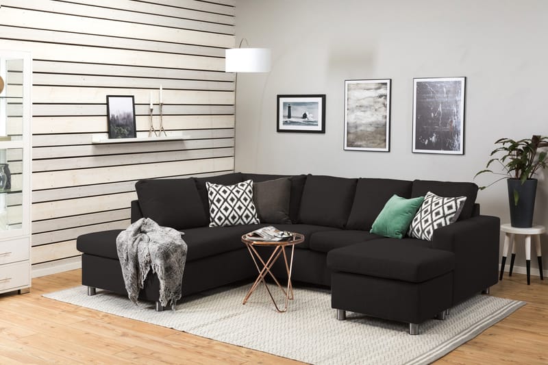 Crazy 4-sits Vänstervänd U-formad Large Soffa med Divan och Schäslong i Tyg - Antracit - Möbler - Vardagsrum - Soffor - U-soffor