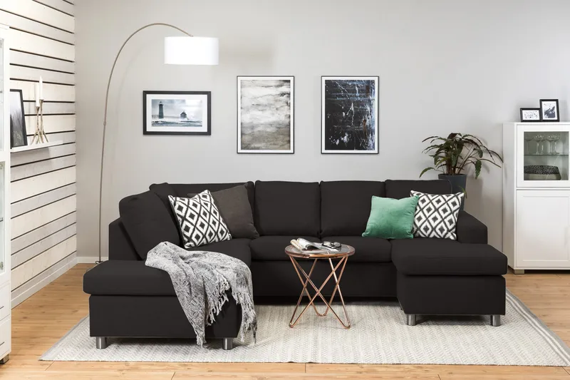 Crazy 4-sits Vänstervänd U-formad Large Soffa med Divan och Schäslong i Tyg - Antracit - Möbler - Vardagsrum - Soffor - U-soffor