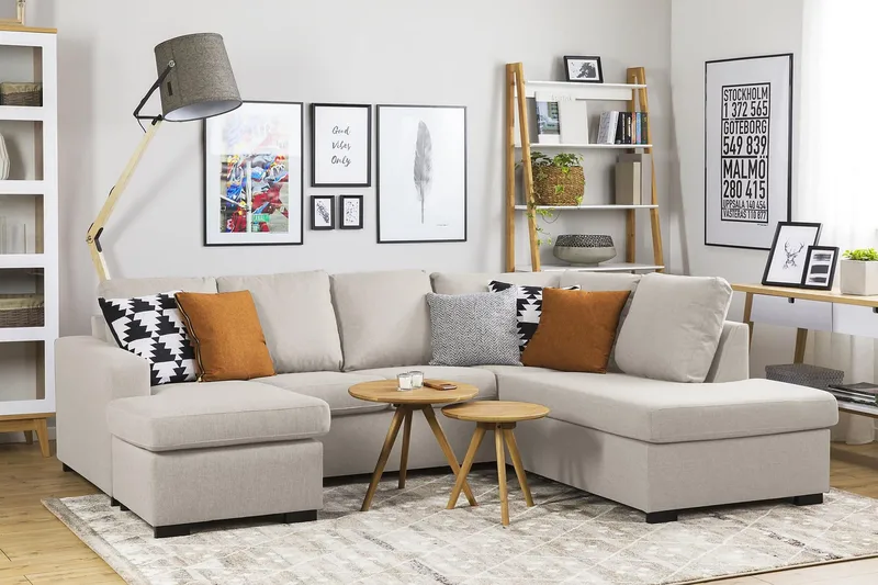 Crazy 4-sits Vänstervänd U-formad Large Soffa med Divan och Schäslong i Tyg - Beige - Möbler - Vardagsrum - Soffor - U-soffor