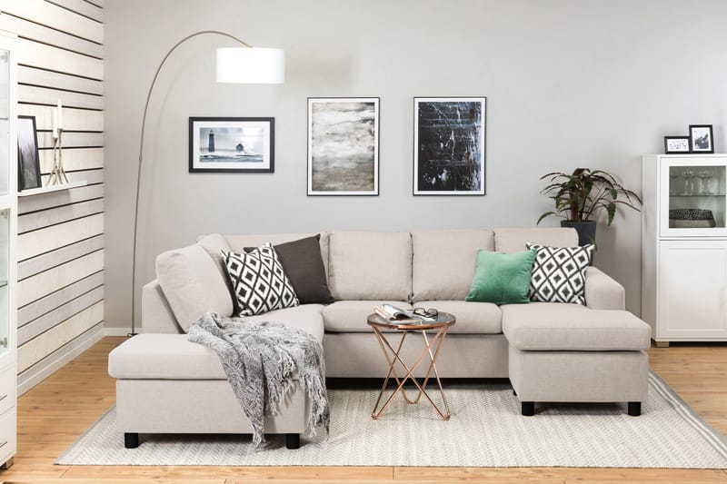 Crazy 4-sits Vänstervänd U-formad Large Soffa med Divan och Schäslong i Tyg - Beige - Möbler - Vardagsrum - Soffor - U-soffor