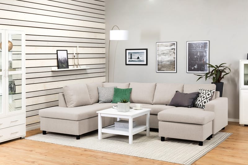 Crazy 4-sits Vänstervänd U-formad Large Soffa med Divan och Schäslong i Tyg - Beige - Möbler - Vardagsrum - Soffor - U-soffor