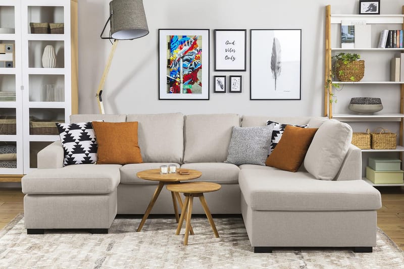 Crazy 4-sits Vänstervänd U-formad Large Soffa med Divan och Schäslong i Tyg - Beige - Möbler - Vardagsrum - Soffor - U-soffor