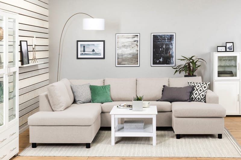 Crazy 4-sits Vänstervänd U-formad Large Soffa med Divan och Schäslong i Tyg - Beige - Möbler - Vardagsrum - Soffor - U-soffor