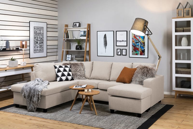 Crazy 4-sits Vänstervänd U-formad Large Soffa med Divan och Schäslong i Tyg - Beige - Möbler - Vardagsrum - Soffor - U-soffor