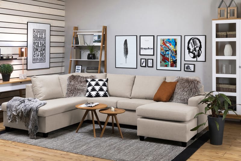 Crazy 4-sits Vänstervänd U-formad Large Soffa med Divan och Schäslong i Tyg - Beige - Möbler - Vardagsrum - Soffor - U-soffor