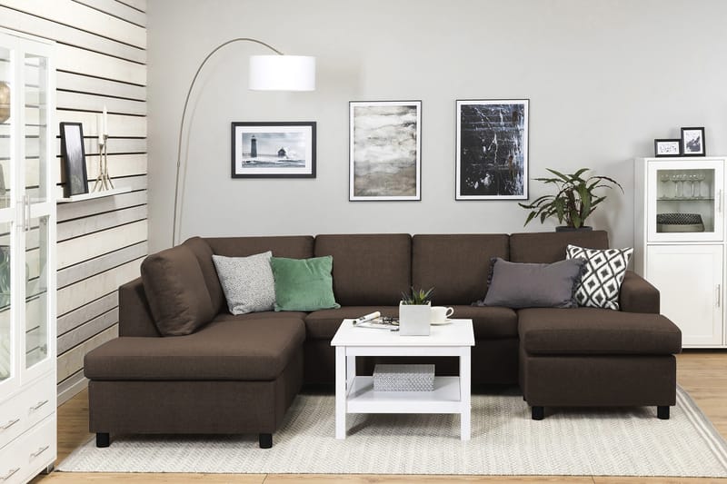 Crazy 4-sits Vänstervänd U-formad Large Soffa med Divan och Schäslong i Tyg - Brun - Möbler - Vardagsrum - Soffor - U-soffor