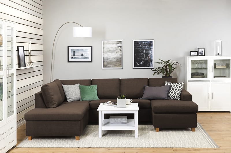 Crazy 4-sits Vänstervänd U-formad Large Soffa med Divan och Schäslong i Tyg - Brun - Möbler - Vardagsrum - Soffor - U-soffor