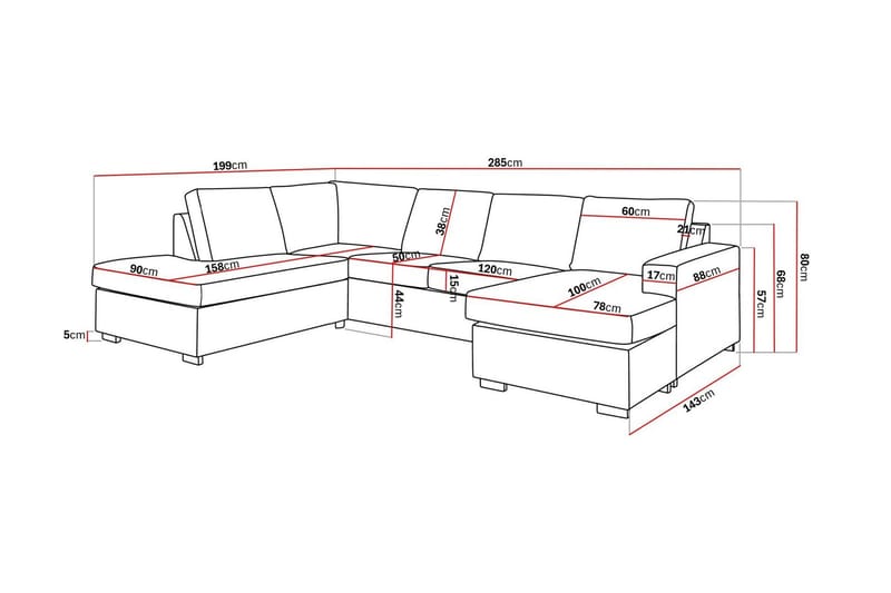 Crazy 4-sits Vänstervänd U-formad Large Soffa med Divan och Schäslong i Tyg - Grå - Möbler - Vardagsrum - Soffor - U-soffor