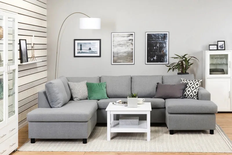 Crazy 4-sits Vänstervänd U-formad Large Soffa med Divan och Schäslong i Tyg - Grå - Möbler - Vardagsrum - Soffor - U-soffor