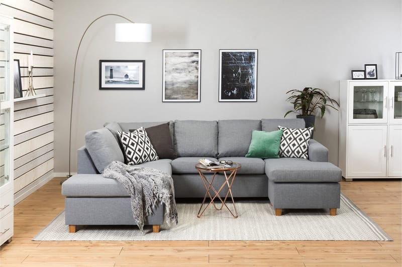 Crazy 4-sits Vänstervänd U-formad Large Soffa med Divan och Schäslong i Tyg - Grå - Möbler - Vardagsrum - Soffor - U-soffor
