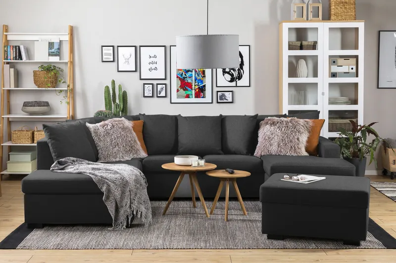 Crazy 4-sits Vänstervänd U-formad Large Soffa med Divan och Schäslong i Tyg inkl Kuvertkuddar - Antracit - Möbler - Vardagsrum - Soffor - U-soffor
