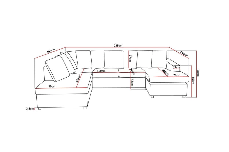 Crazy 4-sits Vänstervänd U-formad Large Soffa med Divan och Schäslong i Tyg inkl Kuvertkuddar - Antracit - Möbler - Vardagsrum - Soffor - U-soffor