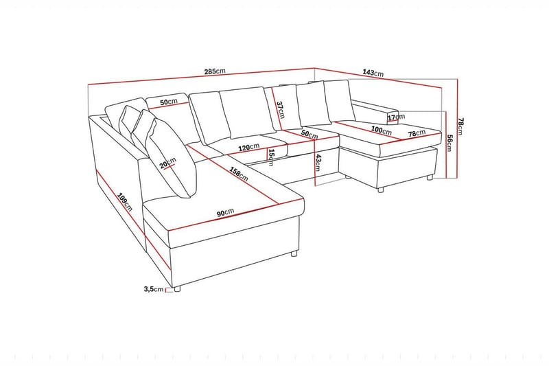 Crazy 4-sits Vänstervänd U-formad Large Soffa med Divan och Schäslong i Tyg inkl Kuvertkuddar - Antracit - Möbler - Vardagsrum - Soffor - U-soffor