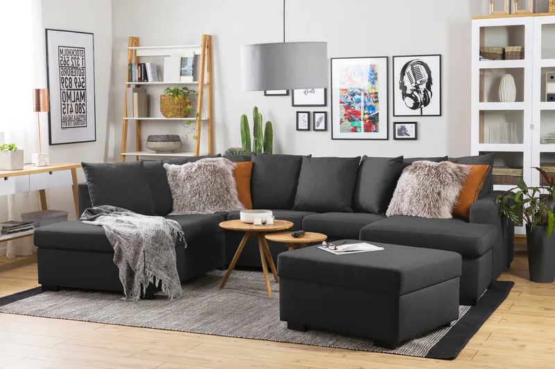Crazy 4-sits Vänstervänd U-formad Large Soffa med Divan och Schäslong i Tyg inkl Kuvertkuddar - Antracit - Möbler - Vardagsrum - Soffor - U-soffor