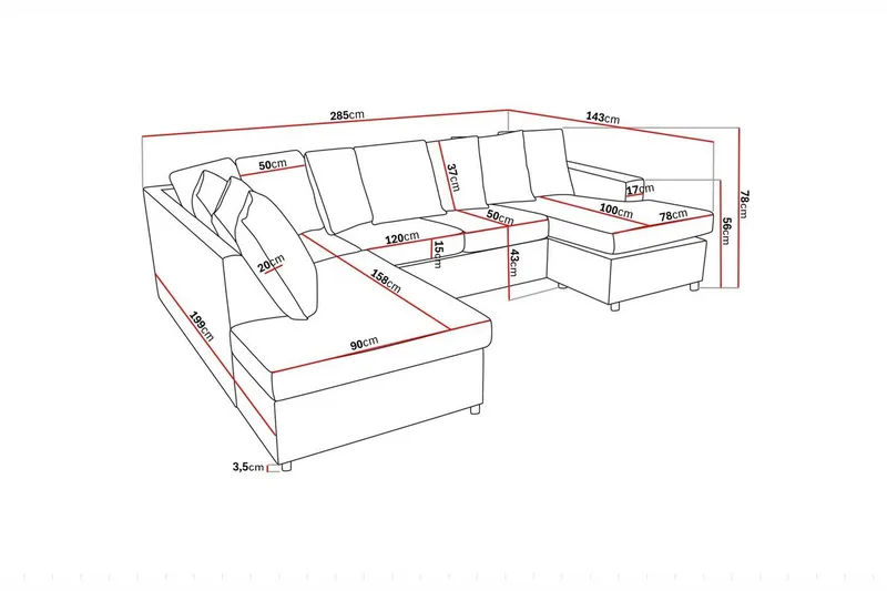 Crazy 4-sits Vänstervänd U-formad Large Soffa med Divan och Schäslong i Tyg inkl Kuvertkuddar - Antracit - Möbler - Vardagsrum - Soffor - U-soffor